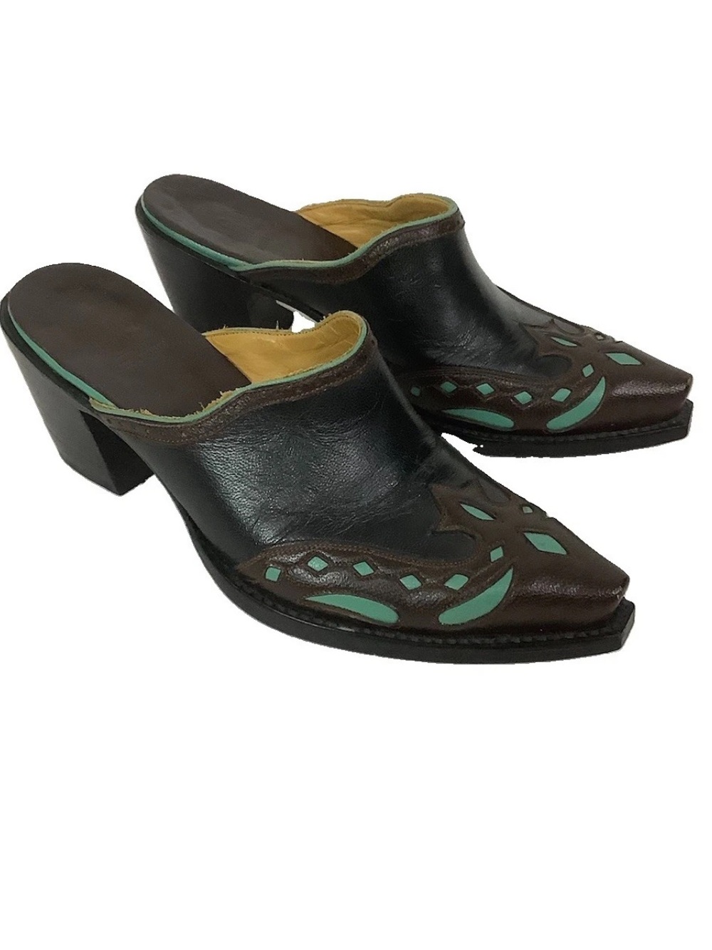 Old Gringo Womens Sz 7.5 Monarca Brown Turquoise Leather Western Mule Boots
